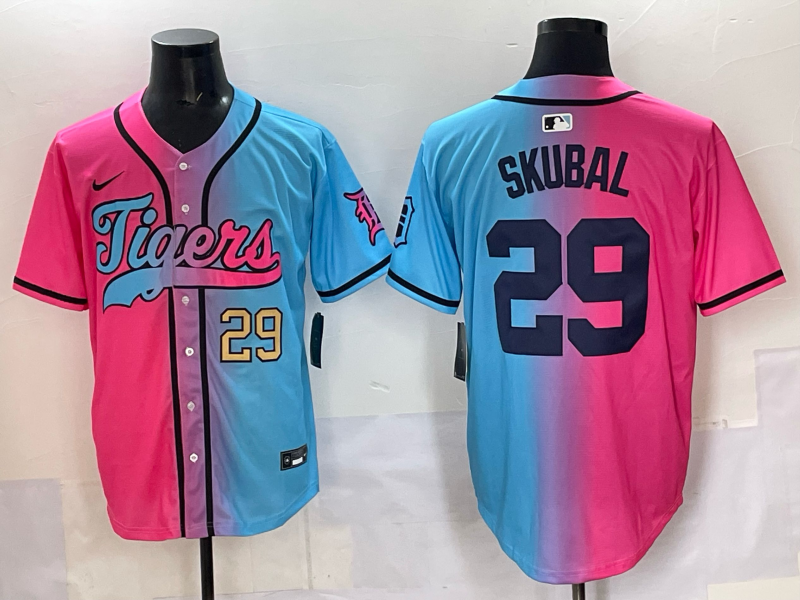 Men 2025 Detroit Tigers #29 Skubal Blue pink Game Nike MLB Jersey style 028